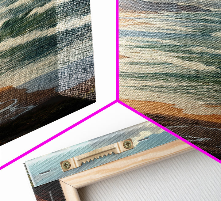 Coastal Seascape Framed Canvas Print Ocean Landscape Painting Cliffside Waves Art Nautical Coastal Decor Above Sofa Rustic Living Room Art