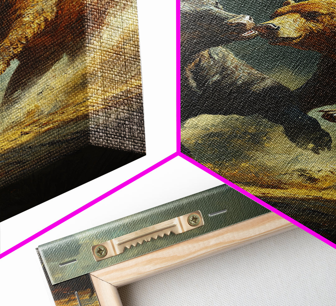 Bull and Bear Clash Framed Canvas Print Rustic Wall Art Gift Idea Financial Decor Wild Animals Artwork Moody Wall Art Rustic Living Room Decor