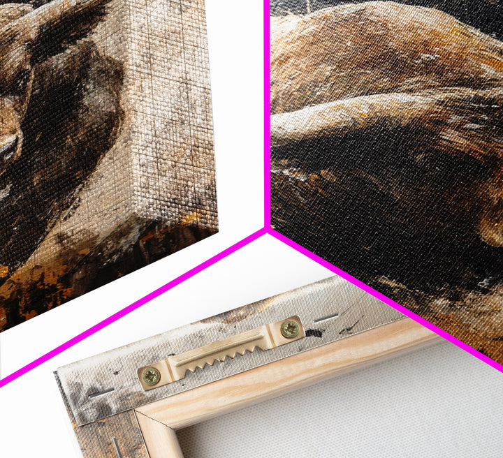 Bull and Bear Dynamic Framed Canvas Print Rustic Wall Art Financial Market Theme Gift Idea Living Room Decor Unique Animal Artwork Rustic Art