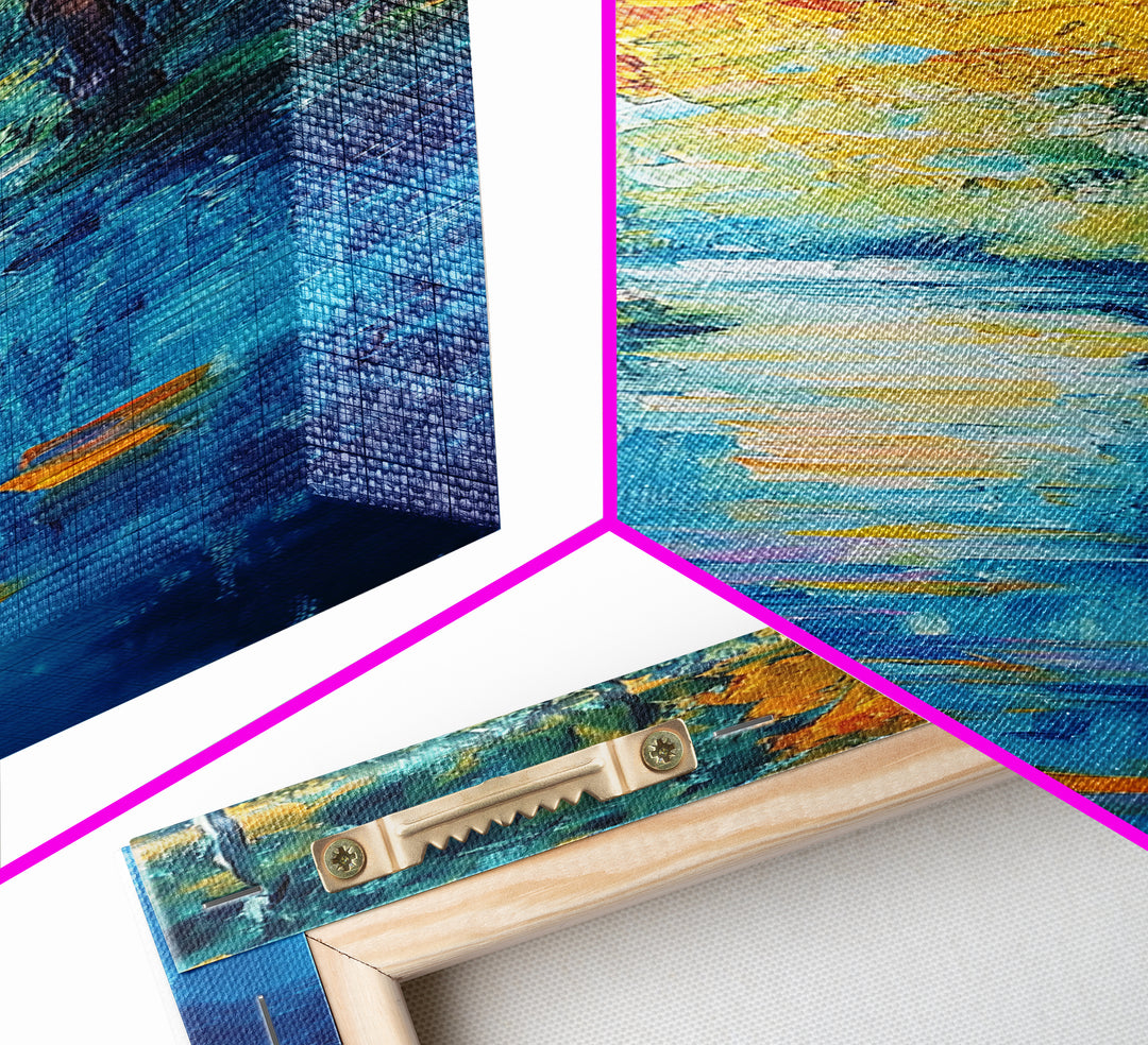 Autumn Reflection, fall painting, birch tree art, mountain painting, rustic wall art, panoramic art, Framed Canvas Print