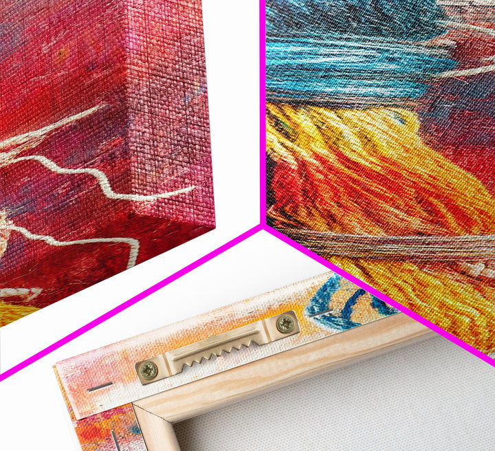 Abstract Yarn, geometric wall art, colorful painting, textured art, boho art, pink orange wall art, Canvas Print