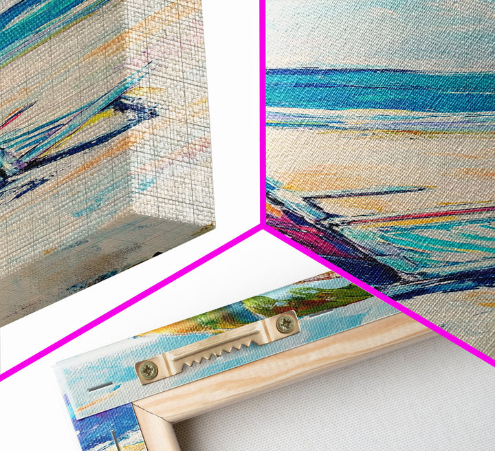 Beach Chair, Palm Tree, Coastal Wall Art, Seascape Painting, Nautical Decor, Coastal Wall Art, Framed Canvas Print, Living Room Art