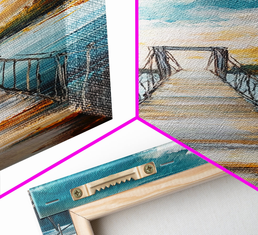 Bridge Over Water, rustic decor, wabi sabi art, boho art, tall skinny art, extra wide art, Framed Canvas Print, farmhouse art