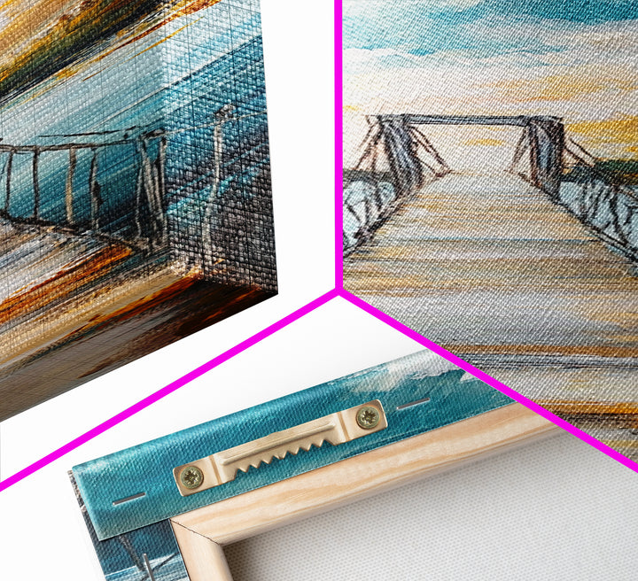 Bridge Over Water, rustic decor, wabi sabi art, boho art, tall skinny art, extra wide art, Framed Canvas Print, farmhouse art