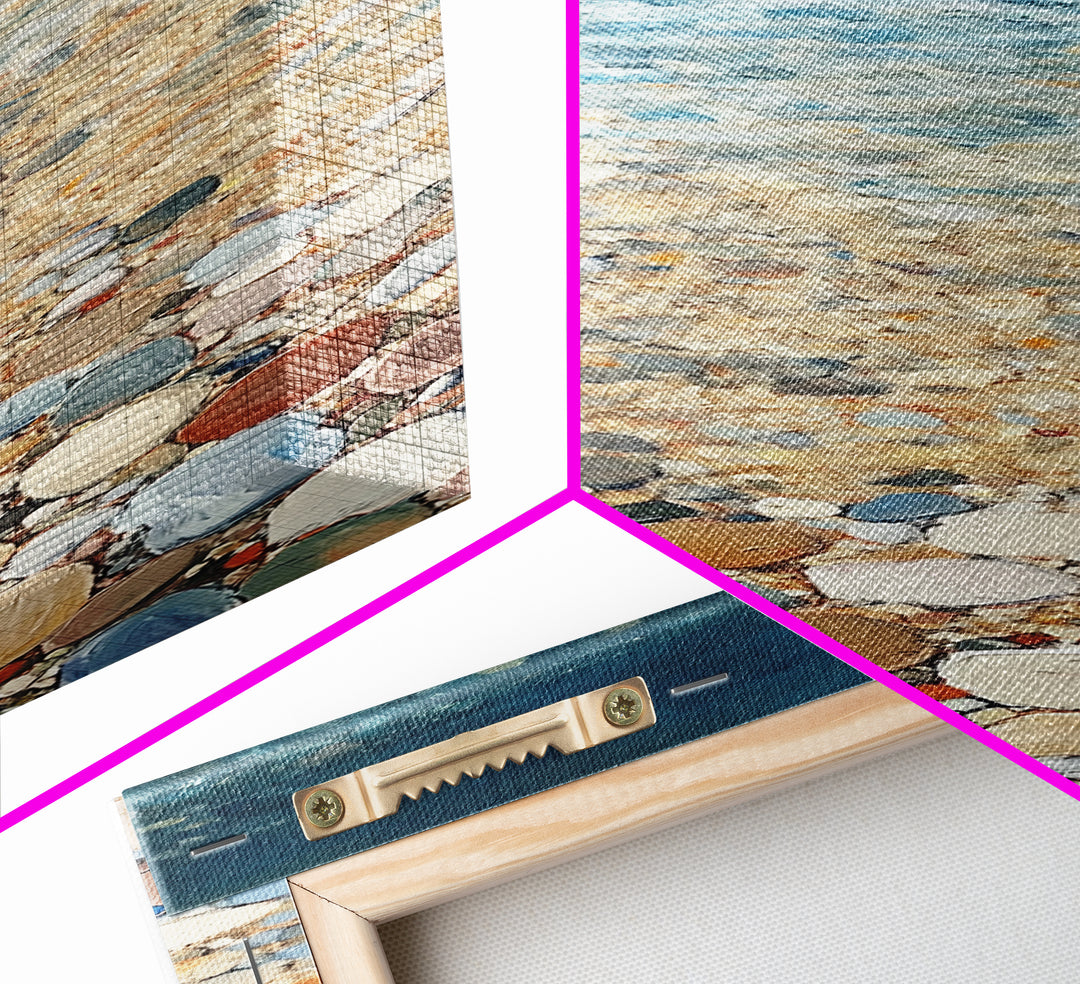 Beach Shoreline, coastal painting, mosaic wall art, ocean decor, nautical wall art, farmhouse art, Framed Canvas Print, rustic decor