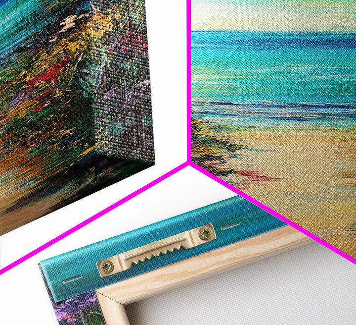 Beach Path, Coastal Landscape Art, Seascape Painting, Coastal Wall Art, Nautical Decor, Extra Wide Art, Framed Canvas Print