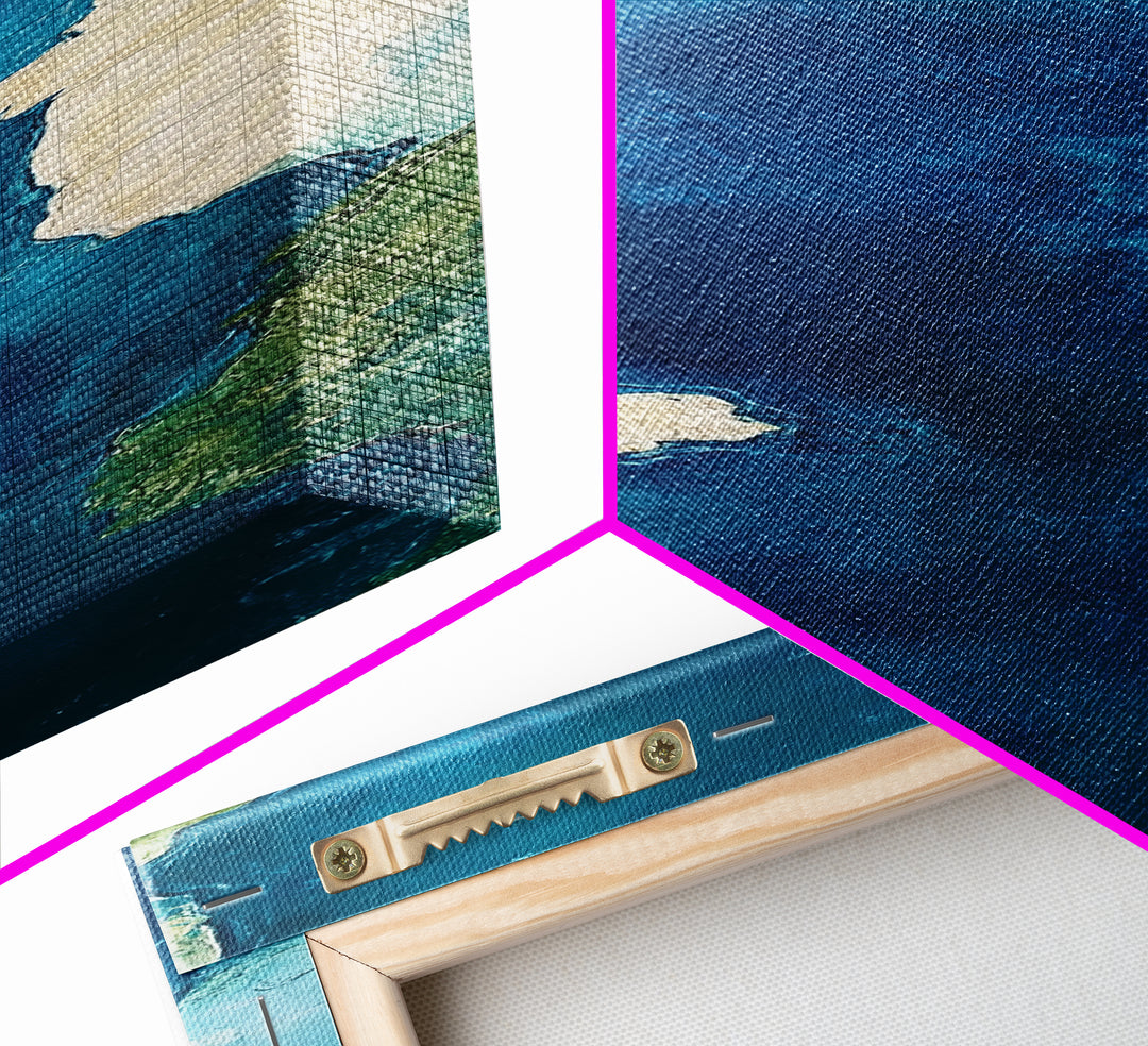 Ocean Map, Atlantic View, Nautical Wall Art, Coastal Landscape, Blue and Green Wall Art, Christmas, Canvas Print, Living Room Art