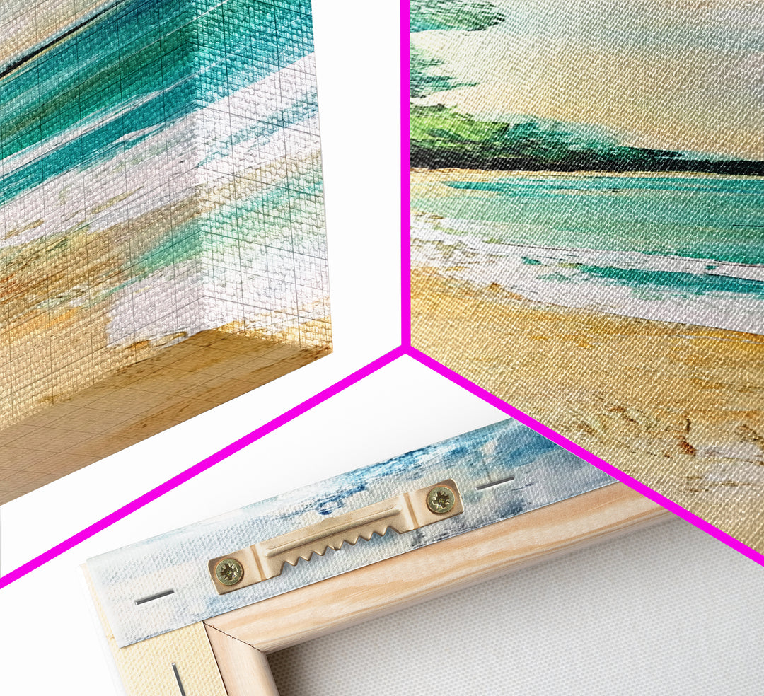 Beach Shoreline, Coastal Painting, Nautical Wall Art, Ocean Landscape, Minimalist Art, Framed Canvas Print