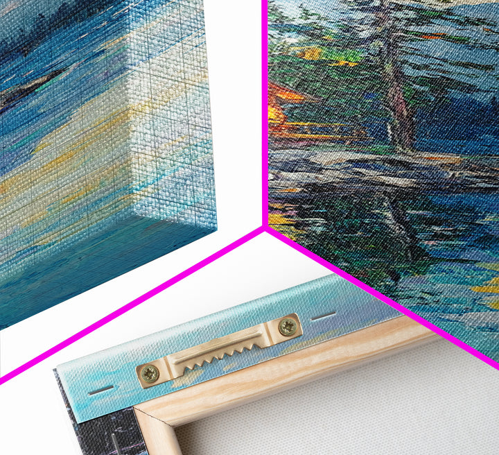 Cabin Retreat, Lake Tahoe Art, Rustic Landscape, Mountain Painting, Pine Tree Art, Framed Canvas Print