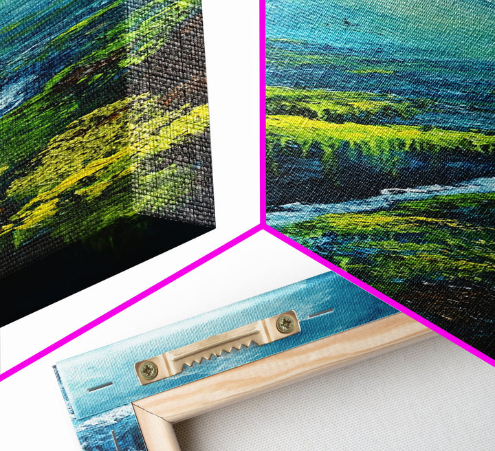 Ireland Painting, Framed Canvas Print, coastal decor, blue and green wall art, mountain painting, landscape painting, extra wide art