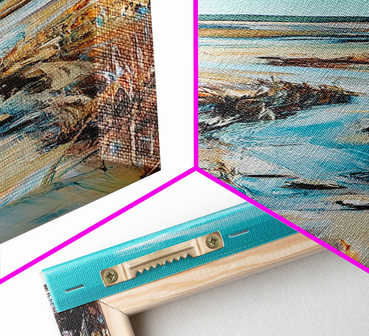 Marshland Stream, coastal landscape art, rustic wall art, farmhouse art, wabi sabi art, extra wide art, Canvas Print