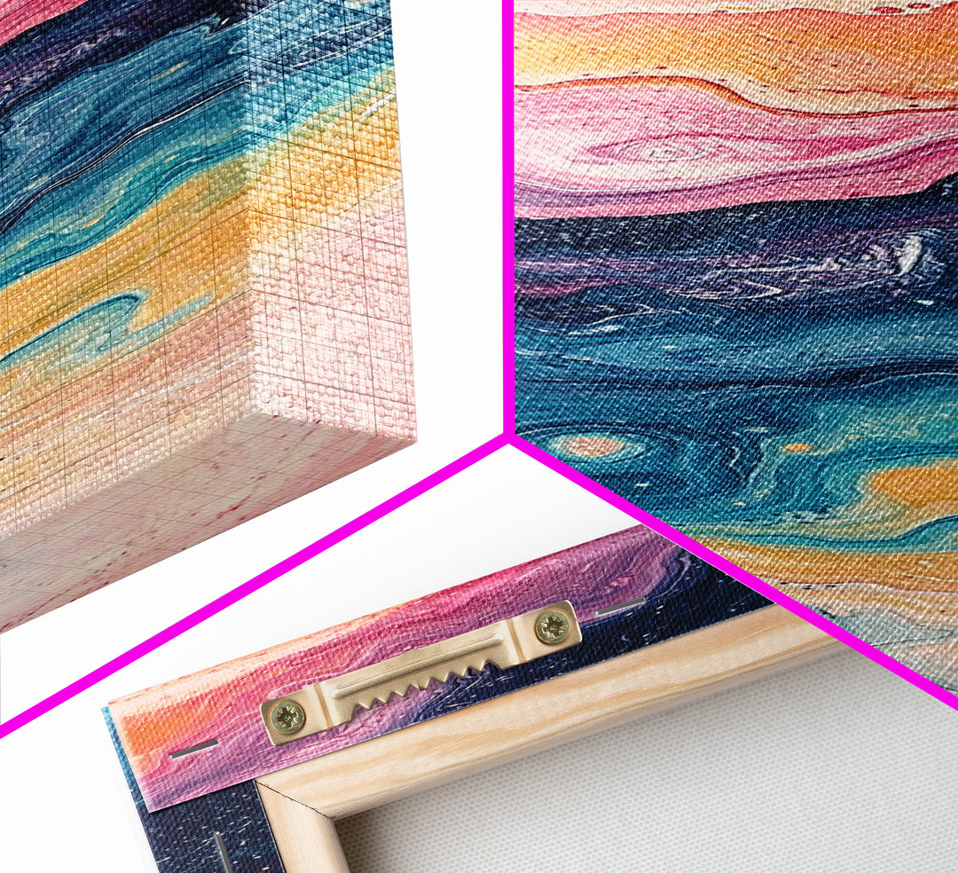 Cosmic Waves, abstract painting, sacred geometry wall art, pink orange wall art, modern home decor, Framed Canvas Print