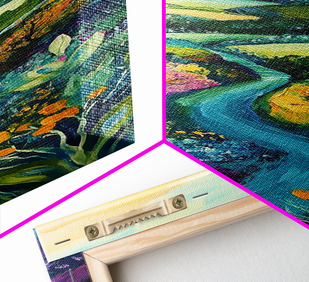 Rolling Hills, Ireland painting, wildflower painting, green wall art, farmhouse decor, Framed Canvas Print, landscape painting