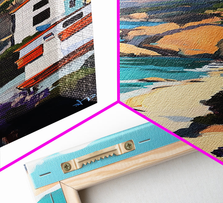 Coastal Retreat, palm tree painting, tropical art, Hawaii art, vacation home decor, Framed Canvas Print, vertical wall art