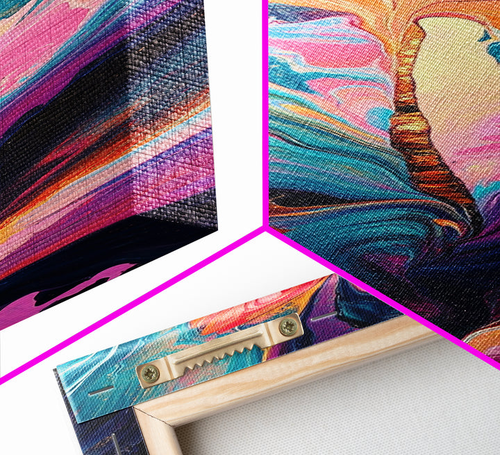 Abstract Eye Art, pink orange wall art, framed canvas print, moody art, surrealist painting, pink abstract art, extra wide art