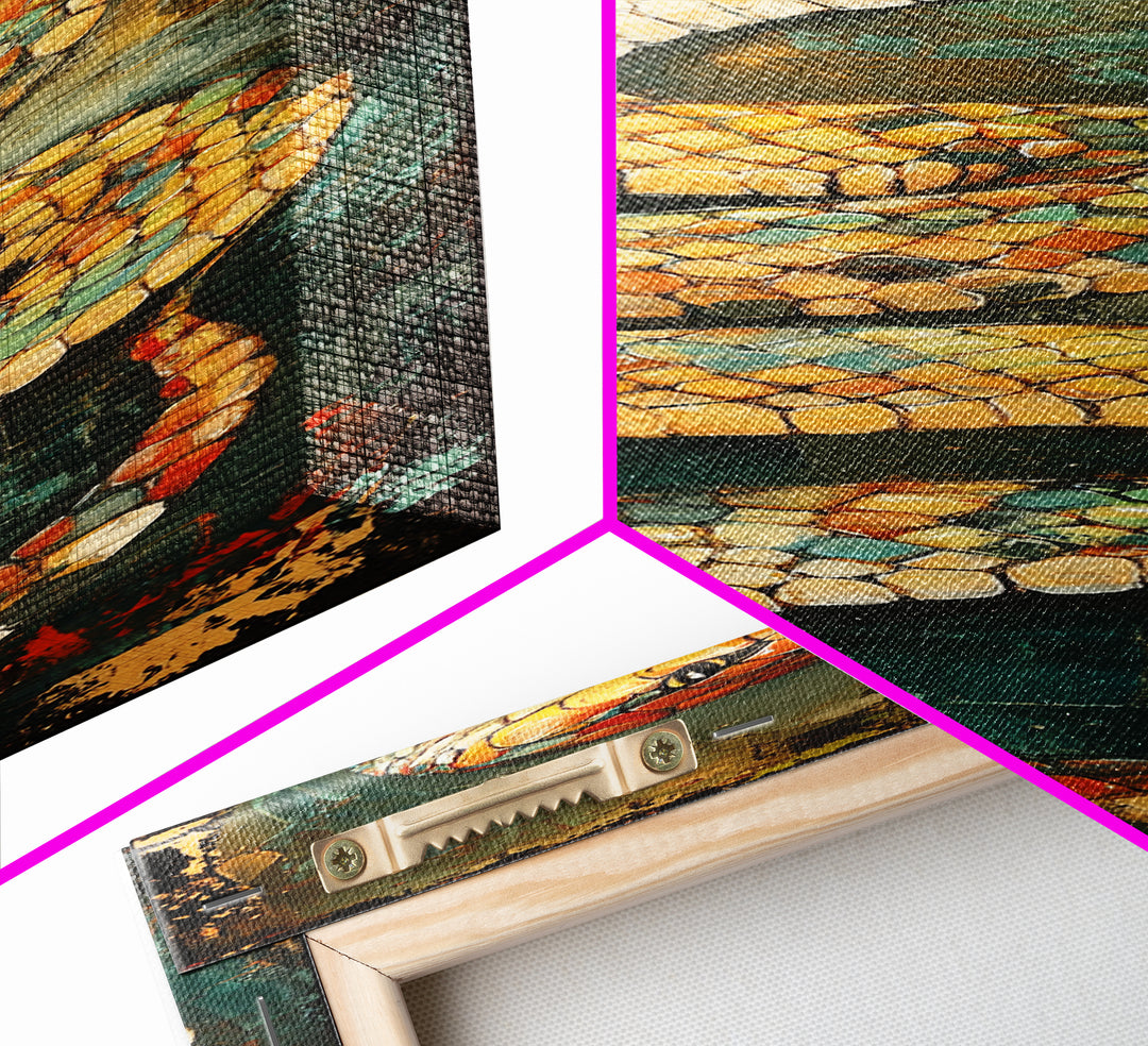 Coiled Snake, Wildlife Painting, Moody Art, Rustic Decor, Extra Wide Art, Above Sofa Art, Living Room Art, Framed Canvas Print
