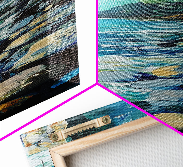 Rocky Shoreline, coastal landscape art, nautical decor, framed canvas print, lake Tahoe art, extra wide art, ocean painting