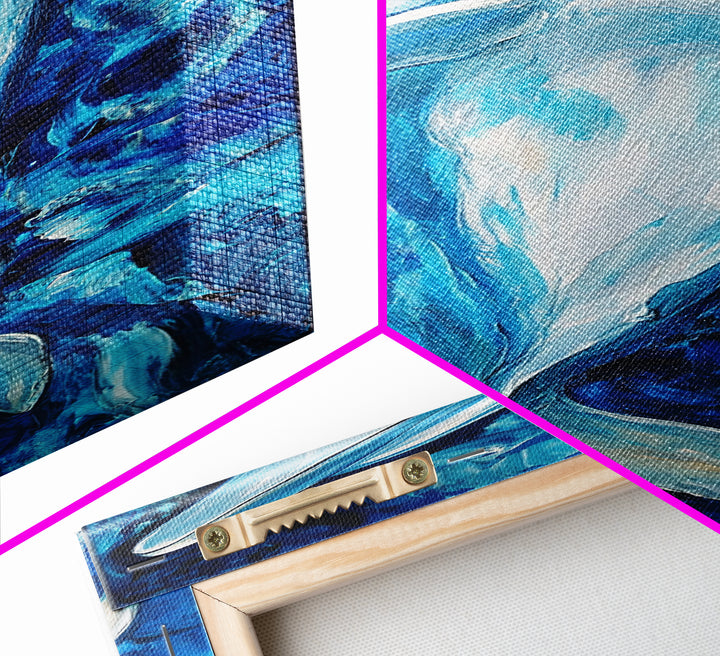 Dolphin painting, ocean life wall art, blue and green wall art, nautical painting, marine life decor, framed canvas print