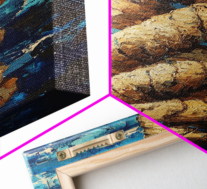 Nautical Rope, Blue Abstract, Textured Art, Framed Canvas Print, nautical decor, coastal wall art, rustic art, wabi sabi art