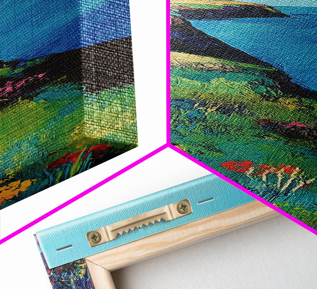 Coastal cliffs, Ireland painting, wildflower painting, landscape painting, framed canvas print, extra wide art