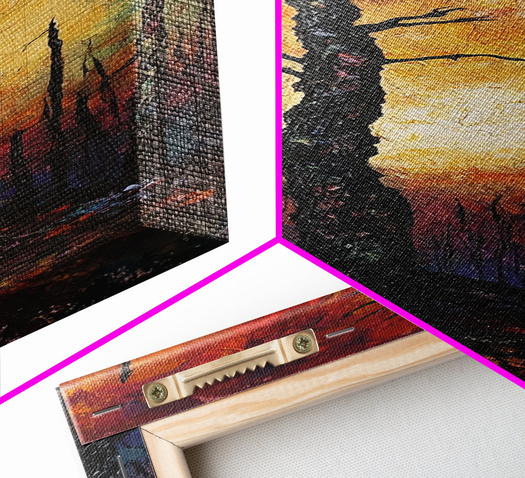 Burnt forest, pine tree art, moody wall art, forest at dusk painting, dark romance painting, autumn art, framed canvas print