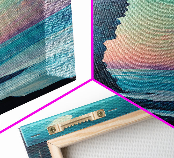 Cliffside Moon Painting, Moody Art, Coastal Wall Art, Landscape Painting, Ocean Art, Framed Canvas Print, Nautical Decor