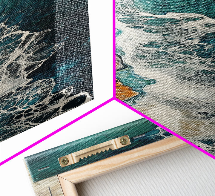 Rocky Shore, coastal painting, ocean wall art, seascape painting, extra wide art, boho art, wabi sabi art, Canvas Print