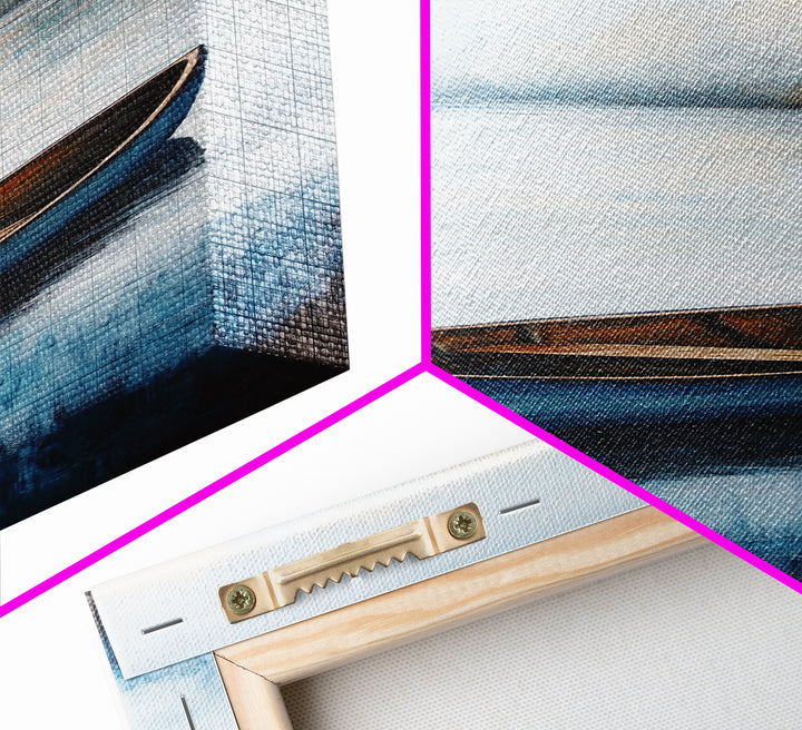 Blue Canoe on Lake, lake Tahoe art, nautical wall art, rustic decor, farmhouse art, framed canvas print, above sofa art