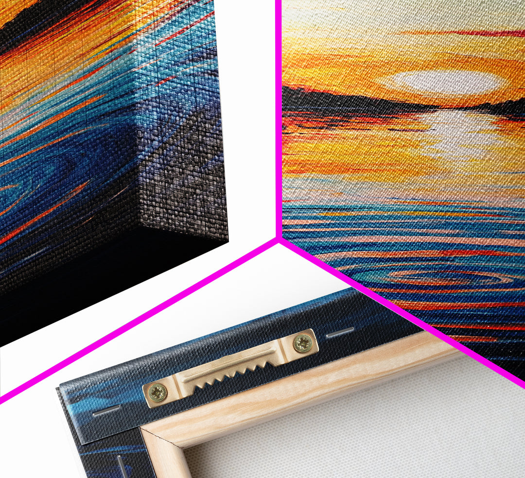 Ocean Horizon, Sunset Glow, Moody Painting, Framed Canvas Print, Coastal Landscape Art, Wabi Sabi Art, Vertical Wall Art