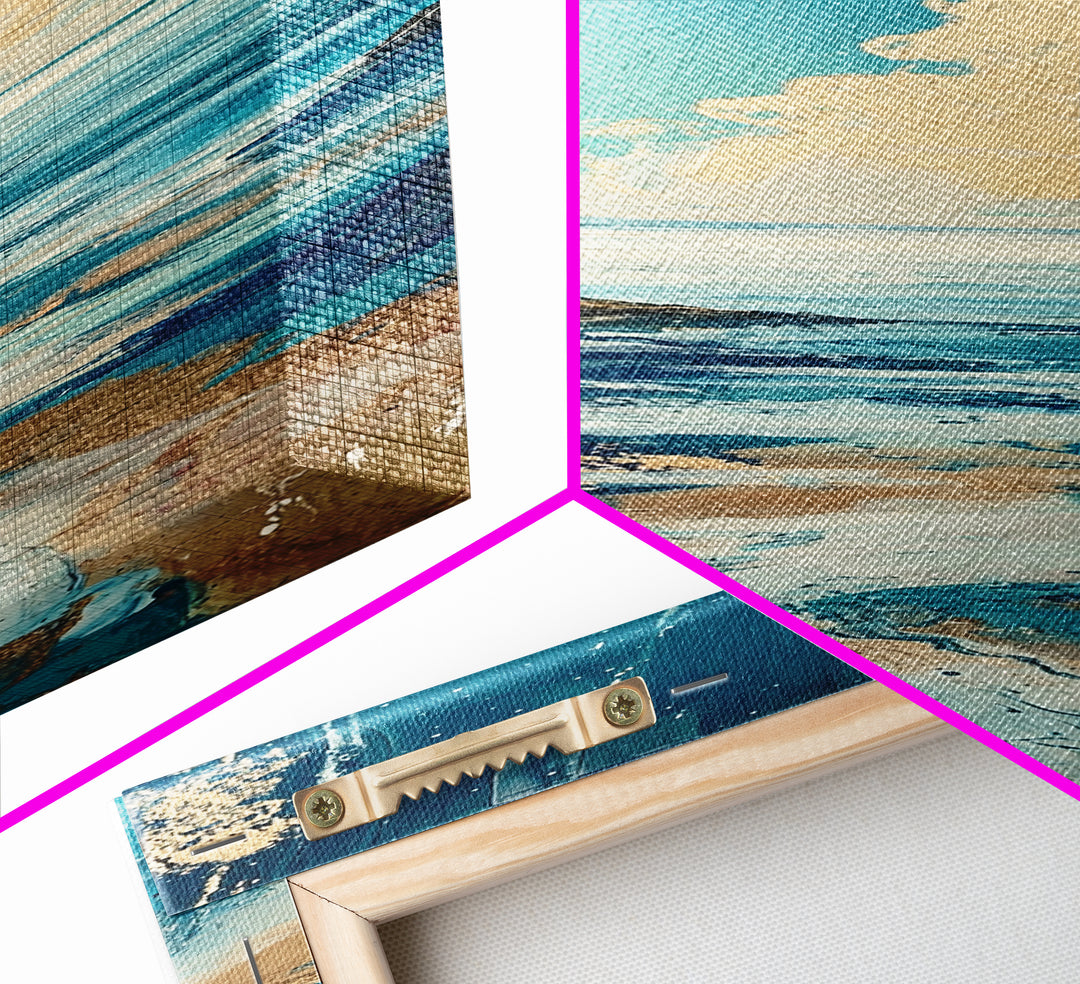 Coastal Landscape, Nautical Painting, Framed Canvas Print, Ocean Theme, Seascape Painting, Blue and Green Wall Art