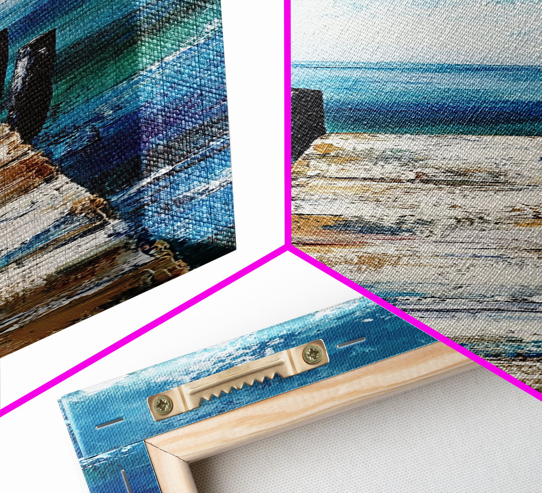 Dock on Water, Coastal Landscape Art, Nautical Wall Art, Seascape Painting, Rustic Decor, Tall Narrow Art, Canvas Print