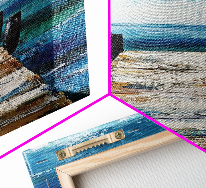 Dock on Water, Coastal Landscape Art, Nautical Wall Art, Seascape Painting, Rustic Decor, Tall Narrow Art, Canvas Print