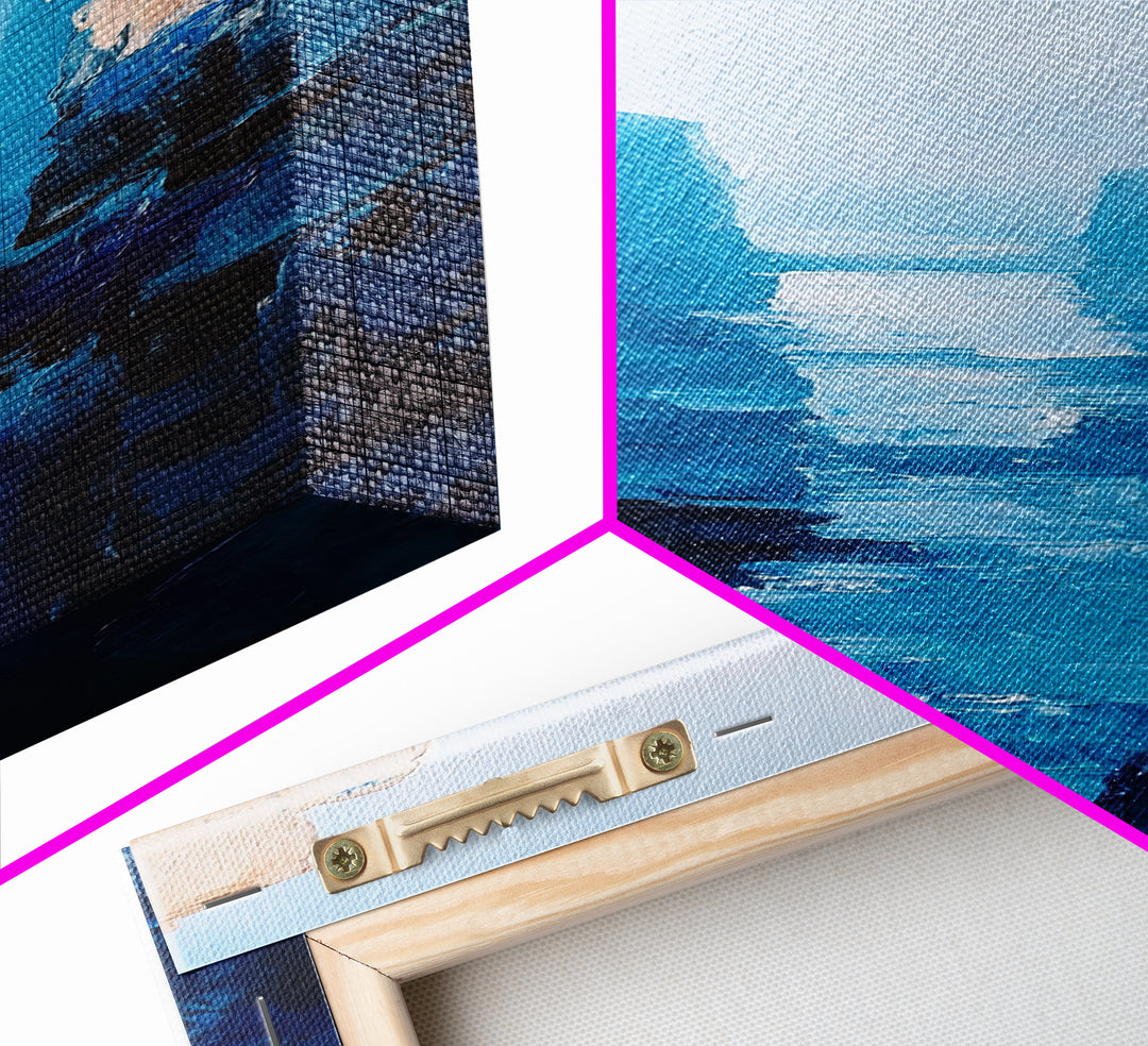 Canyon River View, landscape painting, blue and green wall art, nature lover gift, wabi sabi art, framed canvas print, vertical wall art