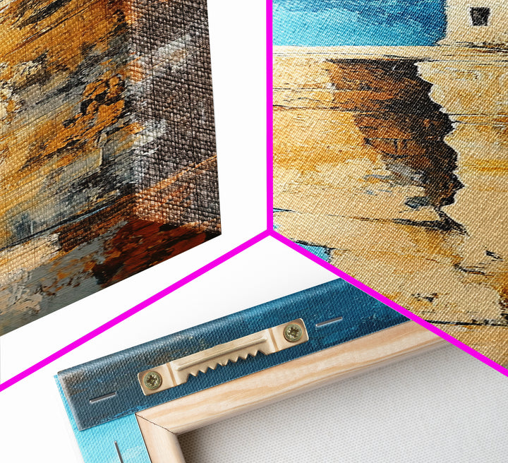 Cliff House Painting, Rustic Art, Coastal Landscape Art, Blue and Green Wall Art, Framed Canvas Print, Nautical Decor, Gift Idea