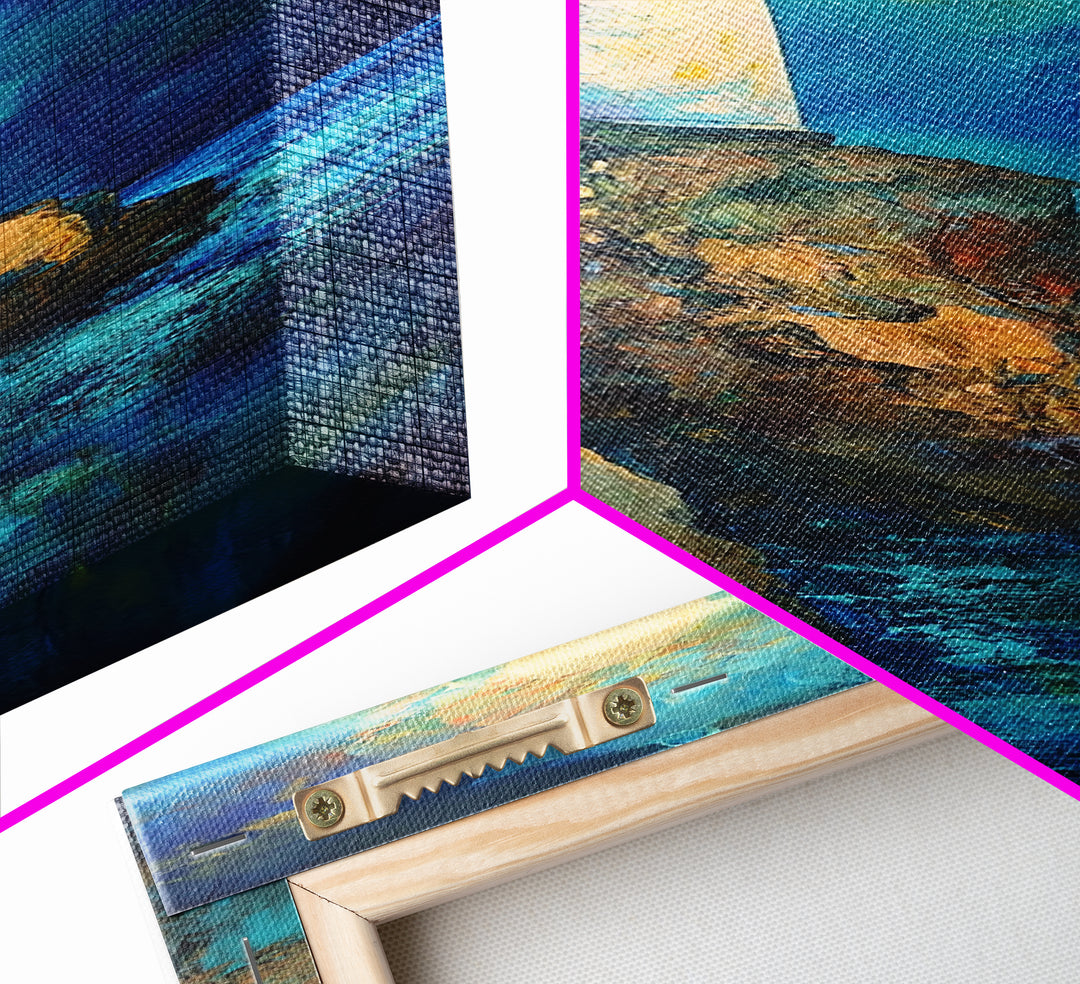 Lighthouse Painting, Moon Oil Painting, Nautical Decor, Coastal Wall Art, Seascape Painting, Canvas Print, Tall Narrow Art, Gift Idea