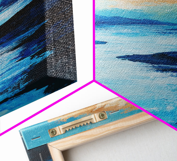 River, Canyon, Canvas Print, blue and green wall art, landscape painting, horizon painting gray white, nature art, above couch art, gift idea