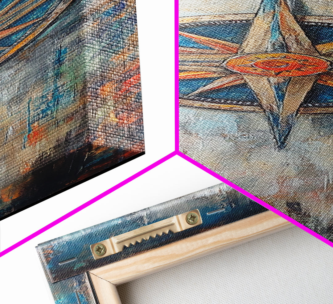 Compass, compass wall art, rustic wall art, nautical decor, farmhouse art, southwest wall art, gift idea for him, framed canvas print