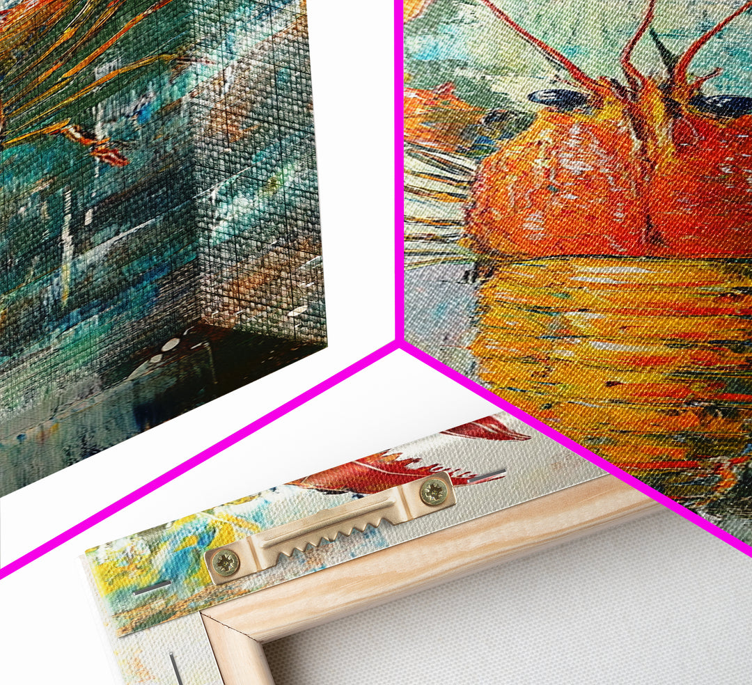 Crayfish Painting, Nautical Decor, Coastal Kitchen Art, Framed Canvas Print, Rustic Art, Seafood Wall Art, Original Painting