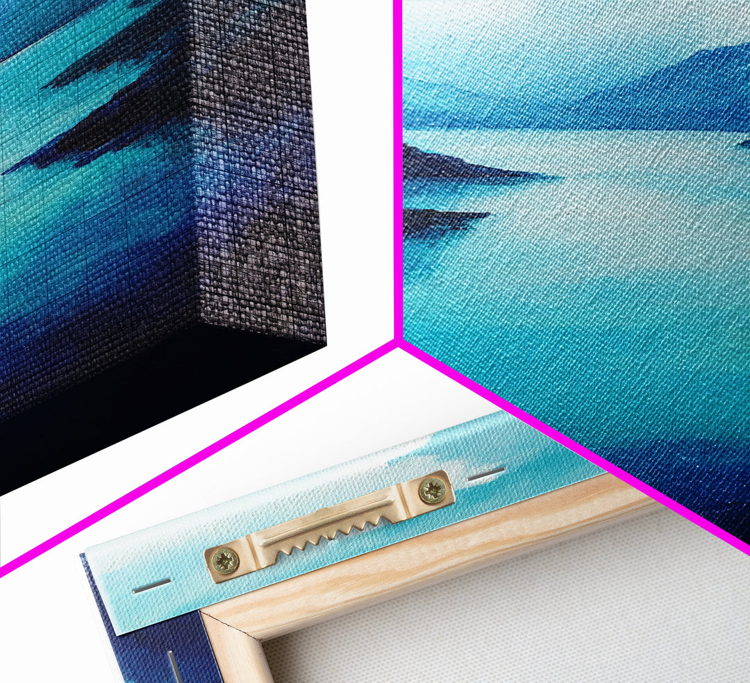 Blue and Green Wall Art, Moody Art, Landscape Painting, Framed Canvas Print, Wabi Sabi Art, Nautical Decor, Extra Wide Art