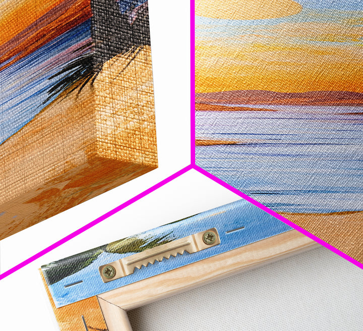 Tropical Sunset, palm tree painting, coastal decor, Hawaii art, nautical painting, framed canvas print,  coastal landscape art