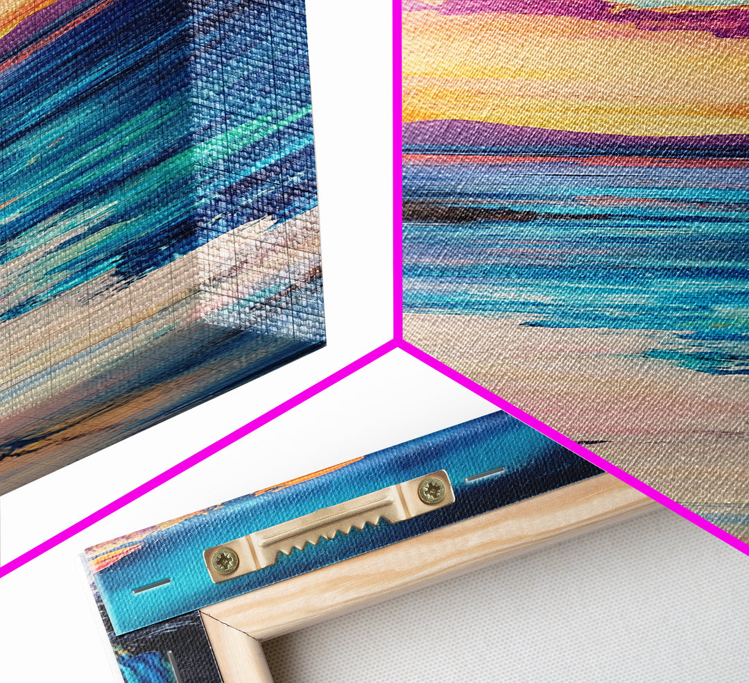 Desert Sunset, cactus painting, southwest wall art, coastal landscape art, framed canvas print, panoramic art