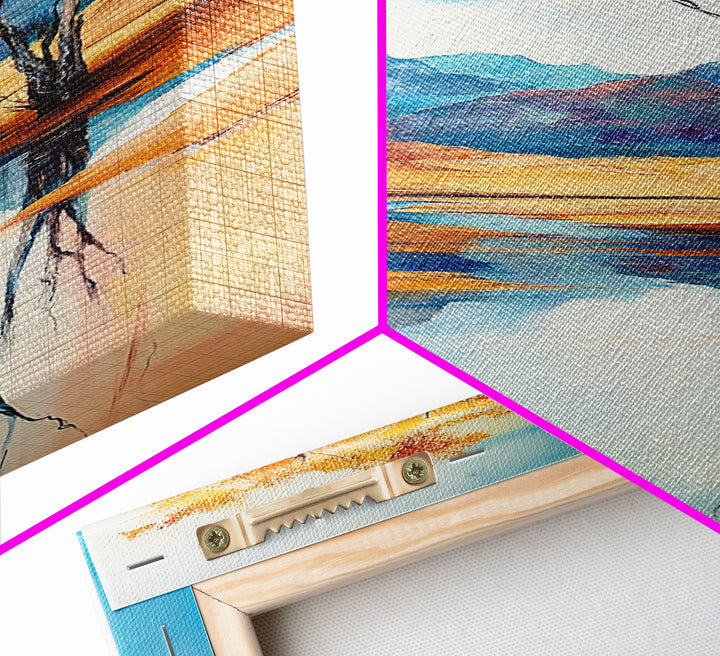 Autumn Reflections, landscape painting, birch tree art, above bed wall art, rustic wall art, framed canvas print, tall narrow art