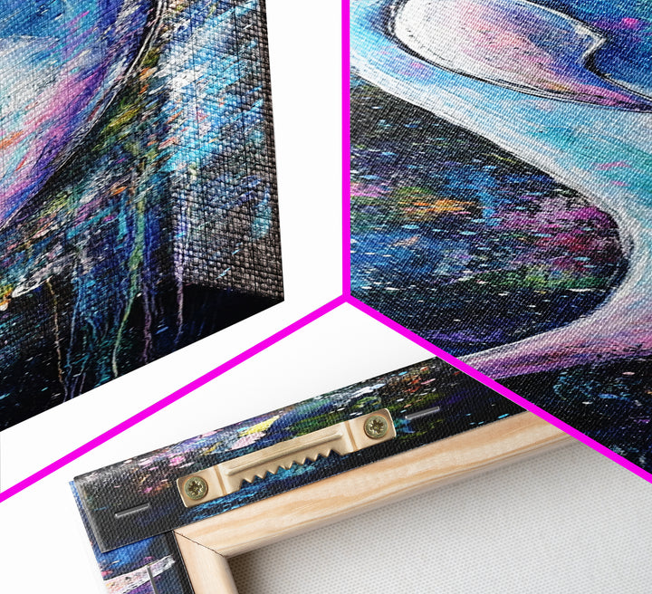 Cosmic dolphin, dolphin painting, ocean wall art, nautical painting, whimsical art, blue and green wall art, framed canvas print