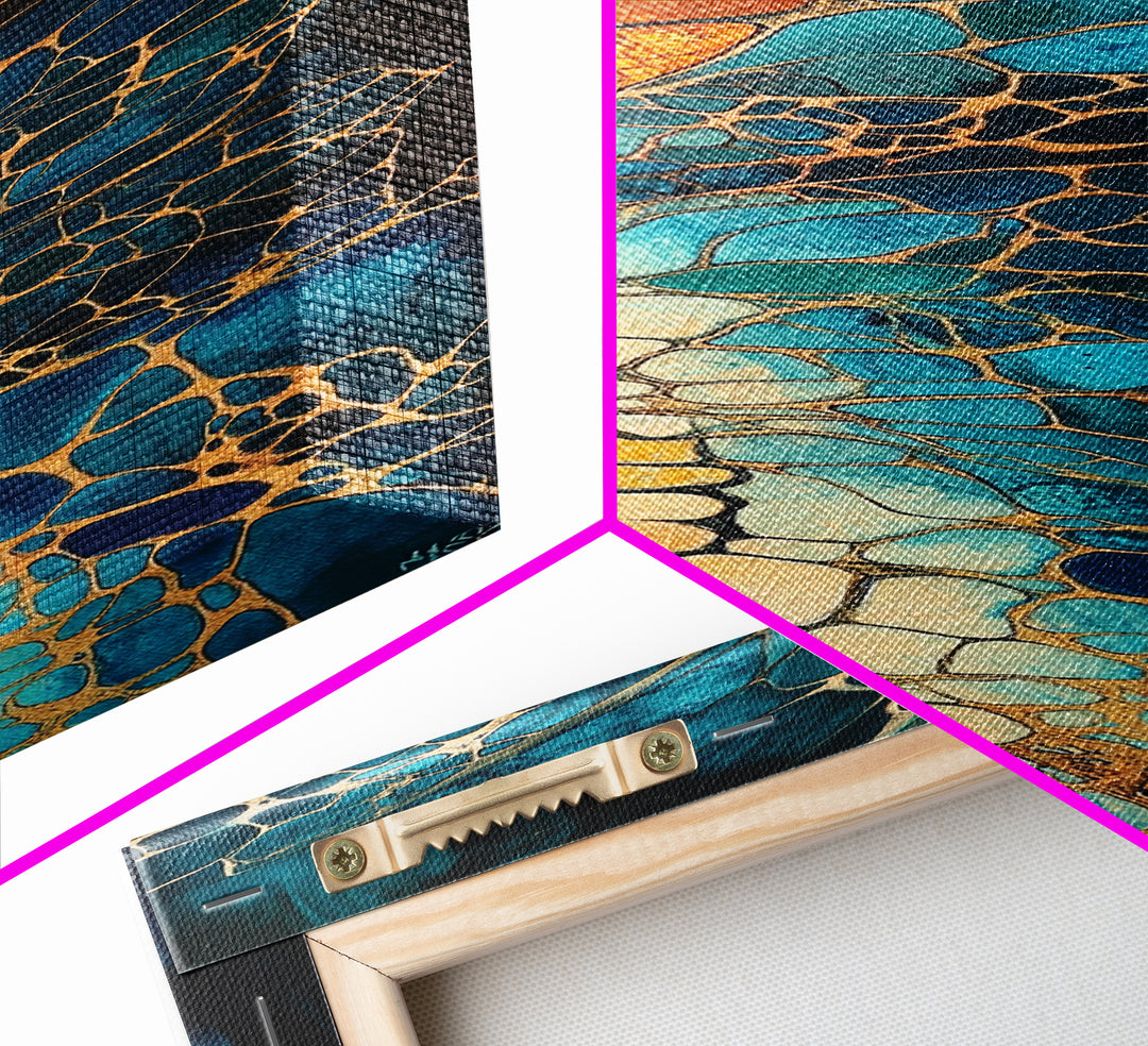 Butterfly wing, mosaic wall art, teal wall art, gemstone painting, sacred geometry wall art, framed canvas print, boho art