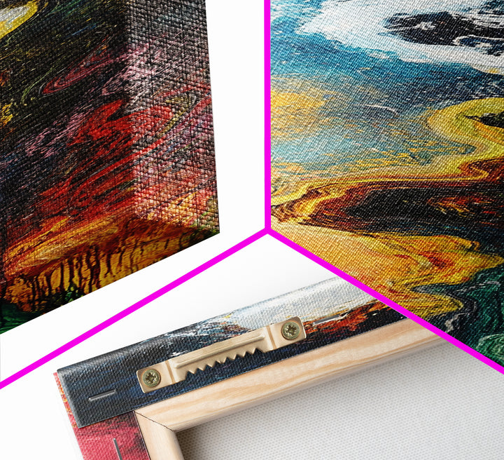 Cosmic Flow, abstract art, sacred geometry wall art, framed canvas print, moody art, vibrant colors, contemporary art, vertical wall art