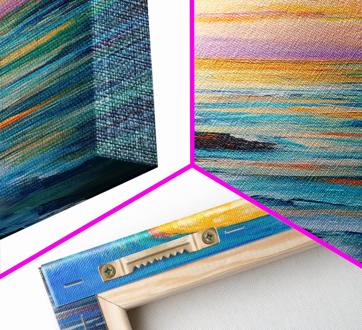 Coastal Sunset, seascape painting, framed canvas print, nautical wall art, coastal decor, extra wide art, surf wall art, above sofa art