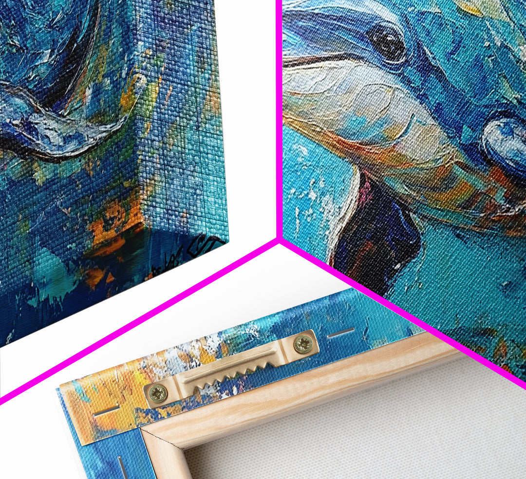Dolphin Painting, Whale Painting, Blue and Green Wall Art, Nautical Wall Art, Gift Idea for Her, Ocean Art, Canvas Print, Coastal Decor