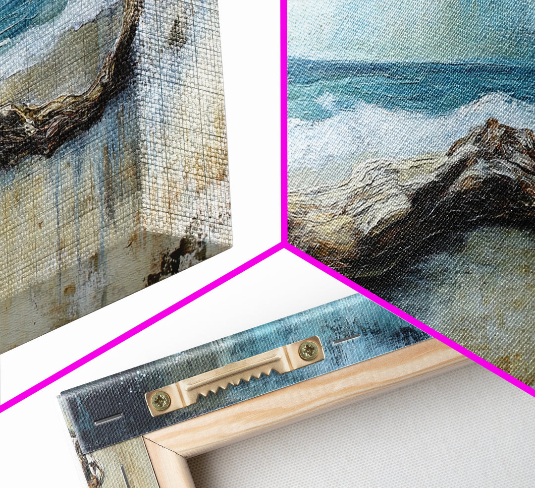 Driftwood Beach, Coastal Landscape Art, Nautical Wall Art, Seascape Painting, Blue and Green Wall Art, Framed Canvas Print, Coastal Decor