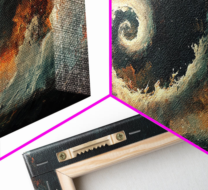 Ocean Storm, moody art, seascape painting, nautical wall art, Ozymandias art, extra wide art, dramatic waves, Framed Canvas Print