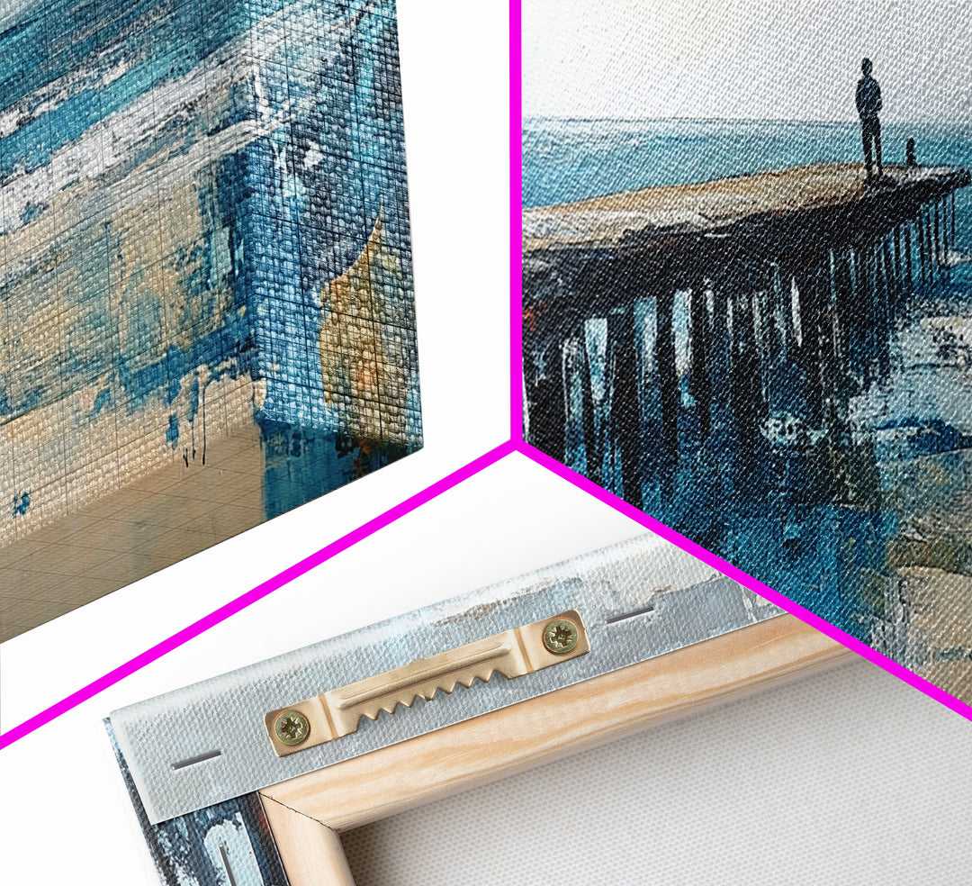 Pier at Dusk, moody art, coastal wall art, ocean painting, nautical painting, wabi sabi art, panoramic art, Canvas Print, seascape